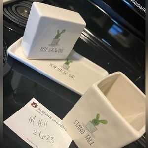 Rae Dunn cactus desk organizing decor